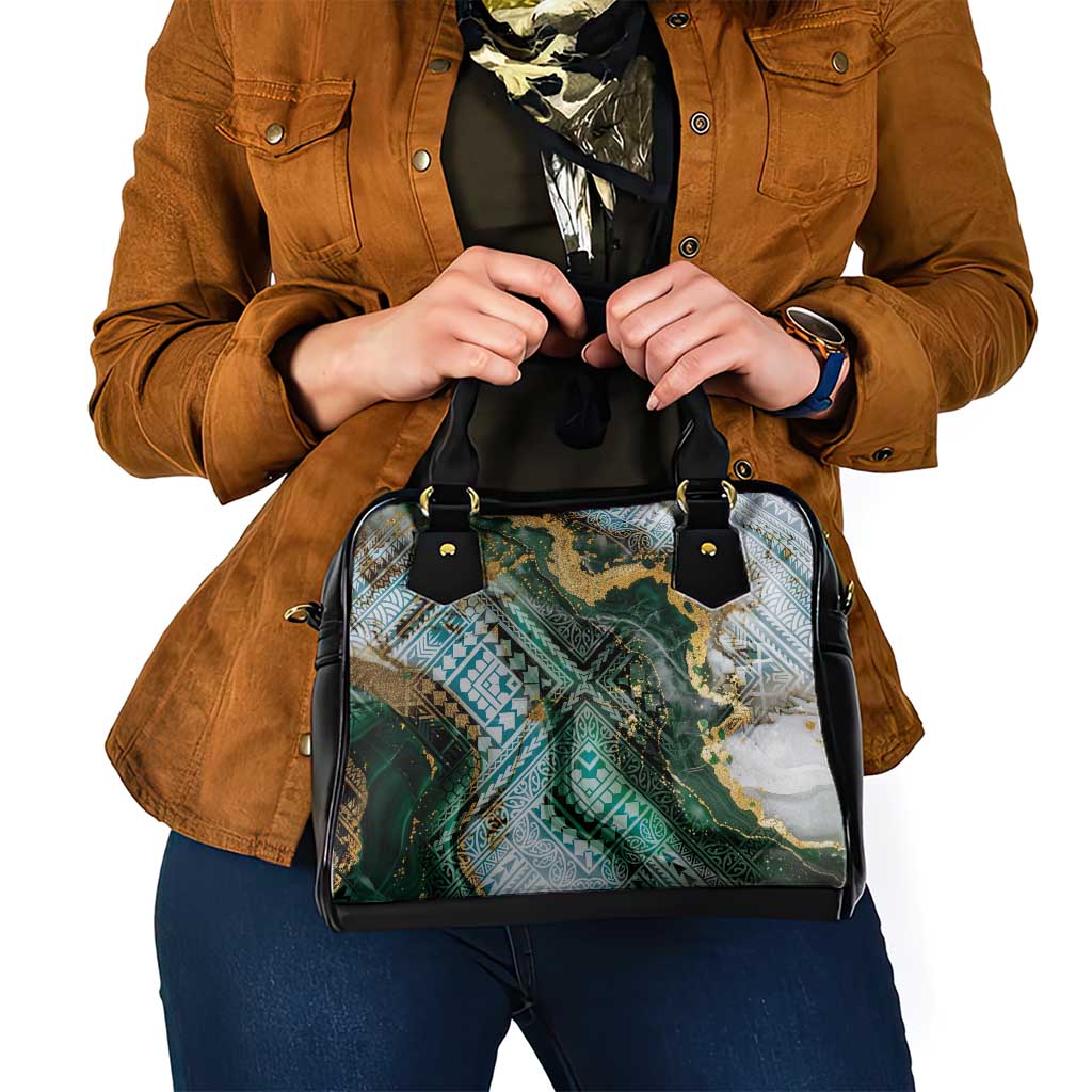Polynesian Tribal Tattoo Shoulder Handbag Green Marble Pattern LT9 - Polynesian Pride