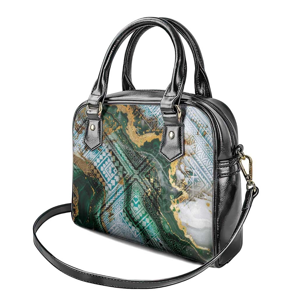 Polynesian Tribal Tattoo Shoulder Handbag Green Marble Pattern LT9 - Polynesian Pride