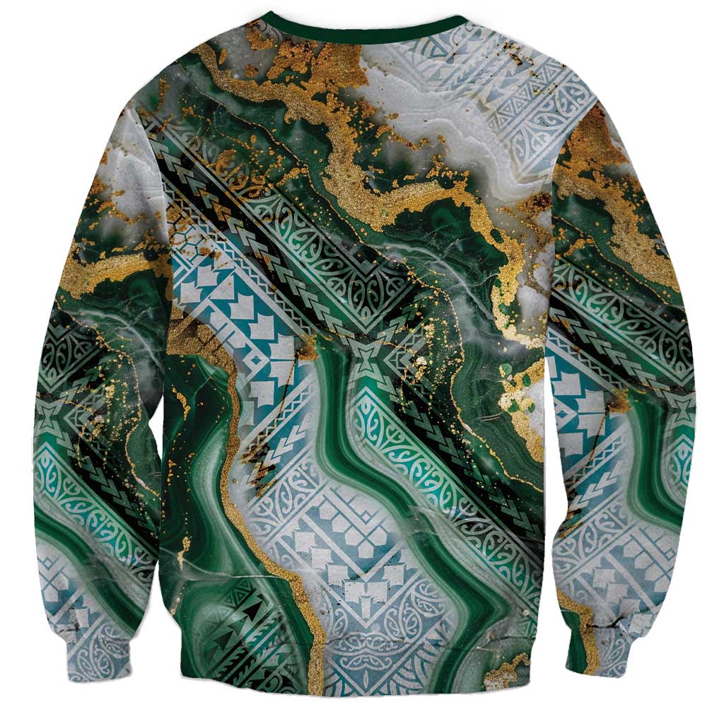 Polynesian Tribal Tattoo Sweatshirt Green Marble Pattern