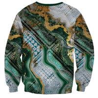 Polynesian Tribal Tattoo Sweatshirt Green Marble Pattern