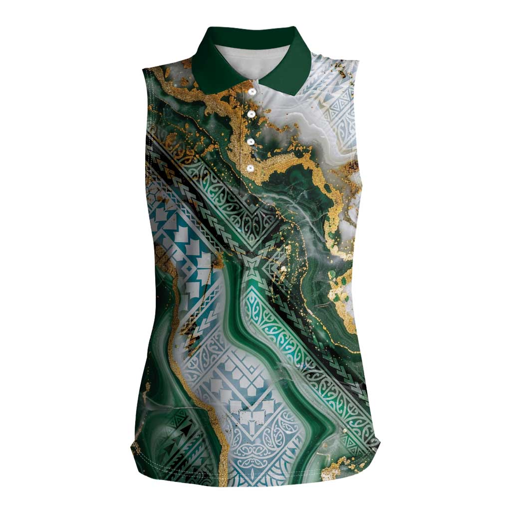 Polynesian Tribal Tattoo Women Sleeveless Polo Shirt Green Marble Pattern LT9 Female Green - Polynesian Pride