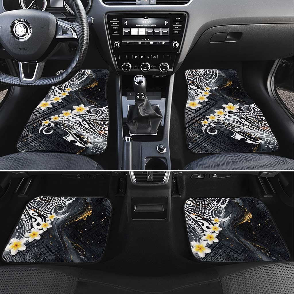 Polynesian Tribal Tattoo Car Mats Plumeria Black Gold Marble Pattern LT9 Set 4pcs Black - Polynesian Pride