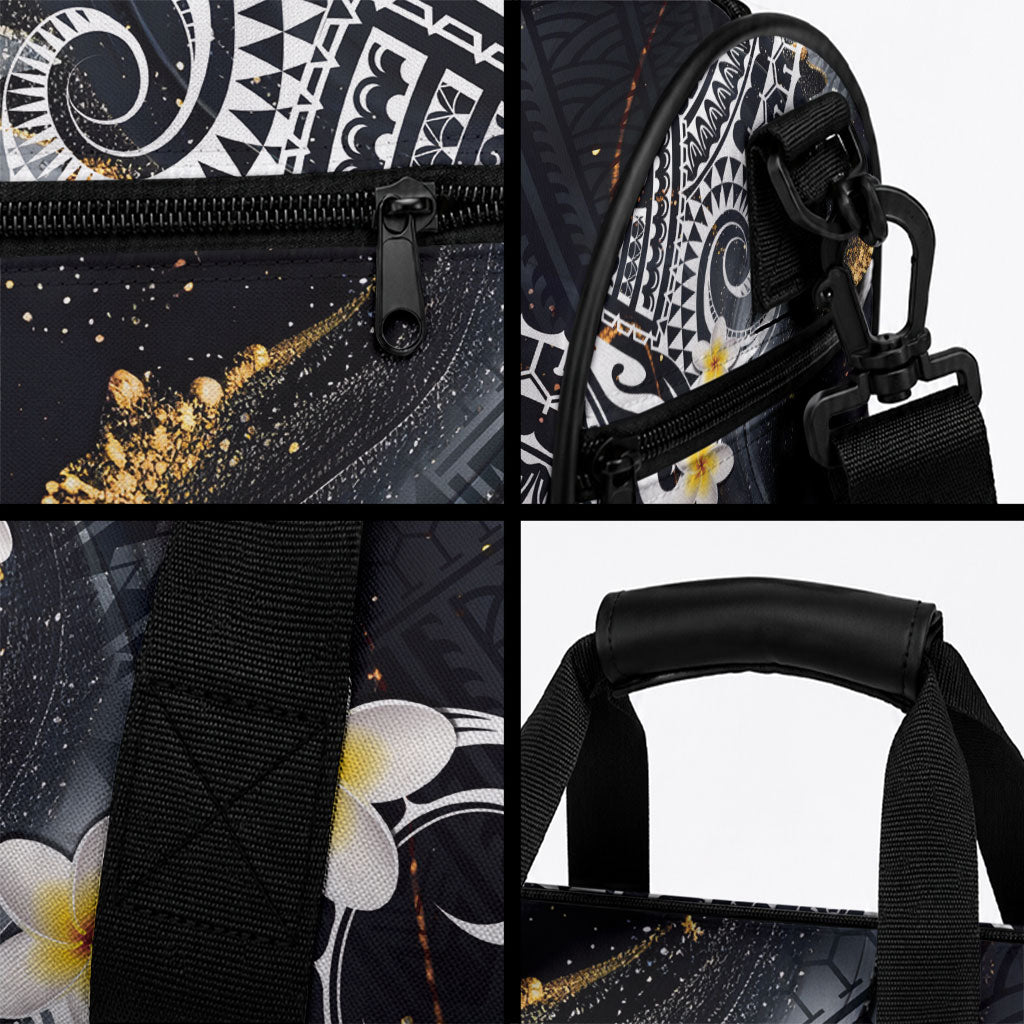 Polynesian Tribal Tattoo Duffle Bag Plumeria Black Gold Marble Pattern LT9 - Polynesian Pride