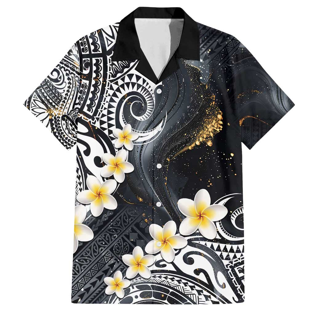 Polynesian Tribal Tattoo Family Matching Long Sleeve Bodycon Dress and Hawaiian Shirt Plumeria Black Gold Marble Pattern LT9 Dad's Shirt - Short Sleeve Black - Polynesian Pride