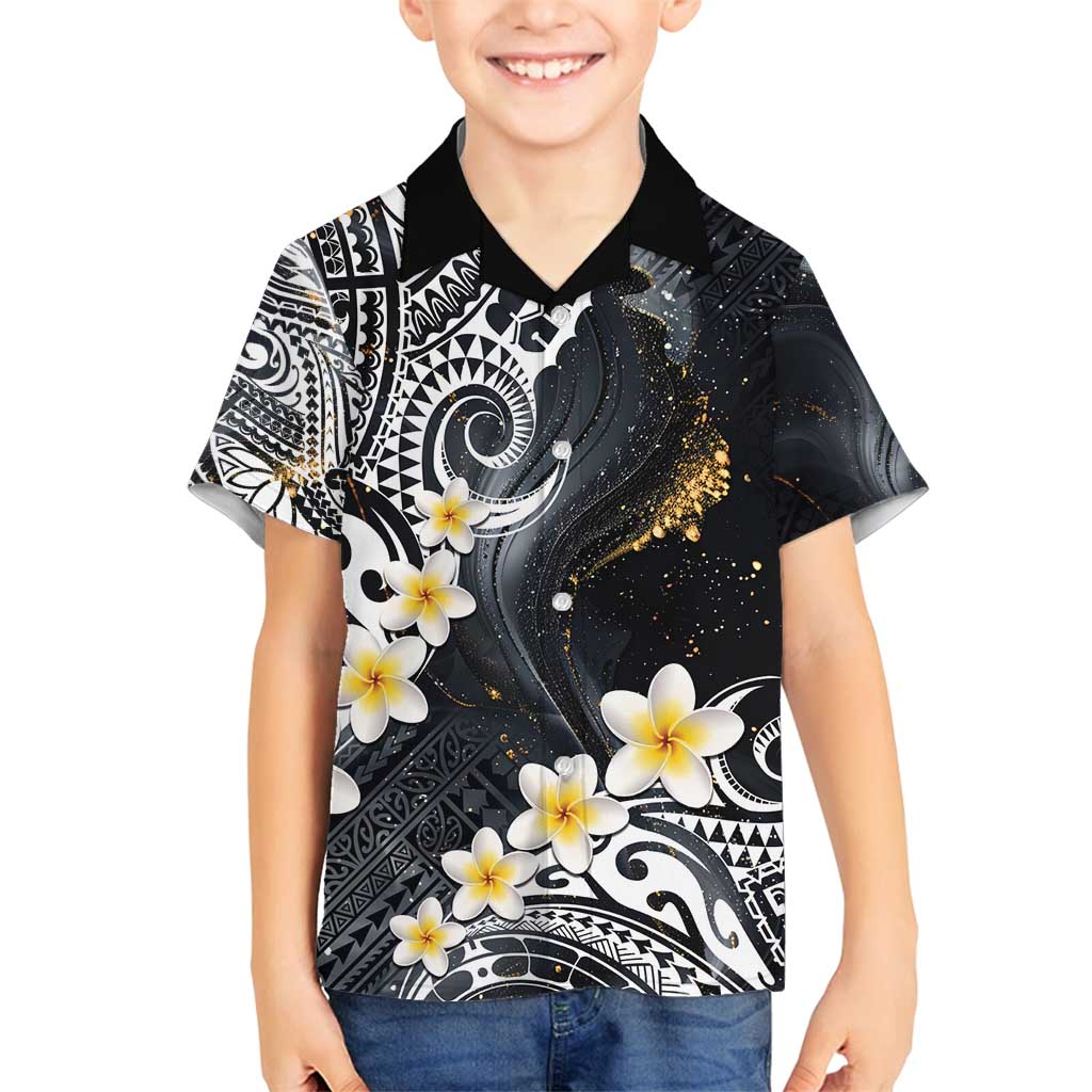 Polynesian Tribal Tattoo Family Matching Long Sleeve Bodycon Dress and Hawaiian Shirt Plumeria Black Gold Marble Pattern LT9 Son's Shirt Black - Polynesian Pride