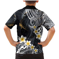 Polynesian Tribal Tattoo Family Matching Mermaid Dress and Hawaiian Shirt Plumeria Black Gold Marble Pattern LT9 - Polynesian Pride