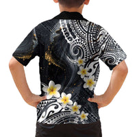 Polynesian Tribal Tattoo Family Matching Off The Shoulder Long Sleeve Dress and Hawaiian Shirt Plumeria Black Gold Marble Pattern LT9 - Polynesian Pride