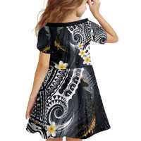 Polynesian Tribal Tattoo Family Matching Off The Shoulder Long Sleeve Dress and Hawaiian Shirt Plumeria Black Gold Marble Pattern LT9 - Polynesian Pride