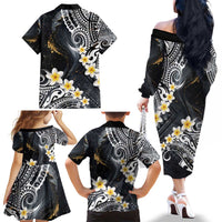 Polynesian Tribal Tattoo Family Matching Off The Shoulder Long Sleeve Dress and Hawaiian Shirt Plumeria Black Gold Marble Pattern LT9 - Polynesian Pride