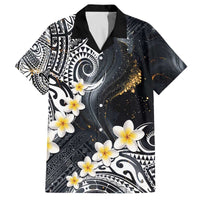Polynesian Tribal Tattoo Family Matching Off The Shoulder Long Sleeve Dress and Hawaiian Shirt Plumeria Black Gold Marble Pattern LT9 - Polynesian Pride