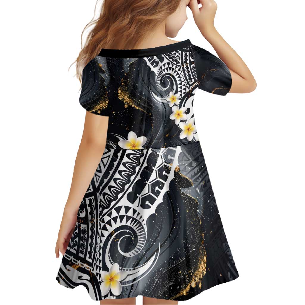 Polynesian Tribal Tattoo Family Matching Off Shoulder Maxi Dress and Hawaiian Shirt Plumeria Black Gold Marble Pattern LT9 - Polynesian Pride