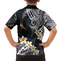 Polynesian Tribal Tattoo Family Matching Puletasi and Hawaiian Shirt Plumeria Black Gold Marble Pattern LT9 - Polynesian Pride