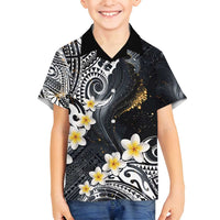 Polynesian Tribal Tattoo Family Matching Puletasi and Hawaiian Shirt Plumeria Black Gold Marble Pattern LT9 Son's Shirt Black - Polynesian Pride