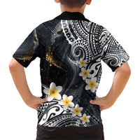Polynesian Tribal Tattoo Family Matching Short Sleeve Bodycon Dress and Hawaiian Shirt Plumeria Black Gold Marble Pattern LT9 - Polynesian Pride