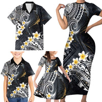 Polynesian Tribal Tattoo Family Matching Short Sleeve Bodycon Dress and Hawaiian Shirt Plumeria Black Gold Marble Pattern LT9 - Polynesian Pride