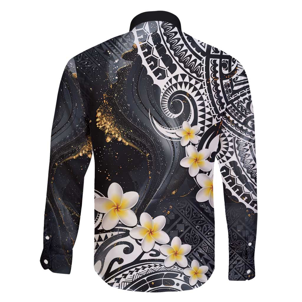 Polynesian Tribal Tattoo Family Matching Short Sleeve Bodycon Dress and Hawaiian Shirt Plumeria Black Gold Marble Pattern LT9 - Polynesian Pride