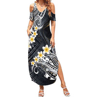 Polynesian Tribal Tattoo Family Matching Summer Maxi Dress and Hawaiian Shirt Plumeria Black Gold Marble Pattern LT9 Mom's Dress Black - Polynesian Pride