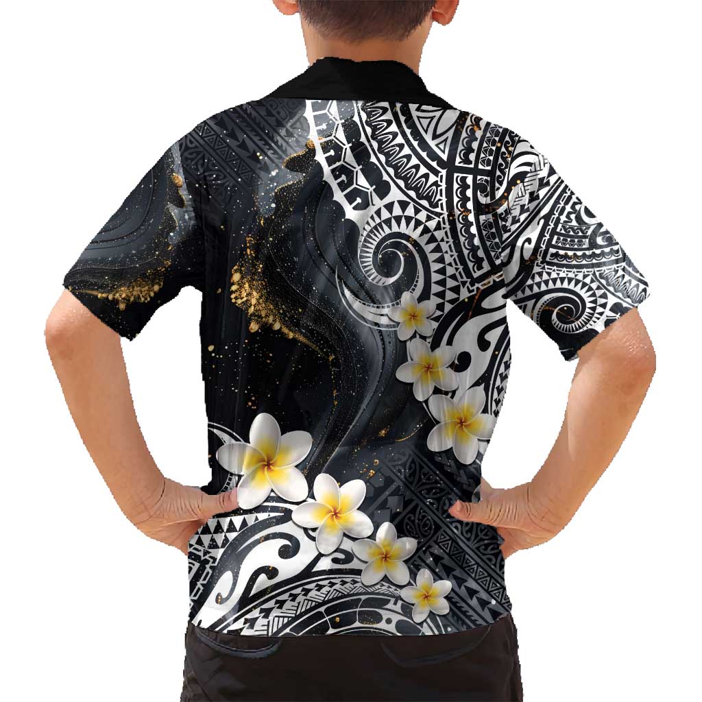 Polynesian Tribal Tattoo Family Matching Tank Maxi Dress and Hawaiian Shirt Plumeria Black Gold Marble Pattern LT9 - Polynesian Pride