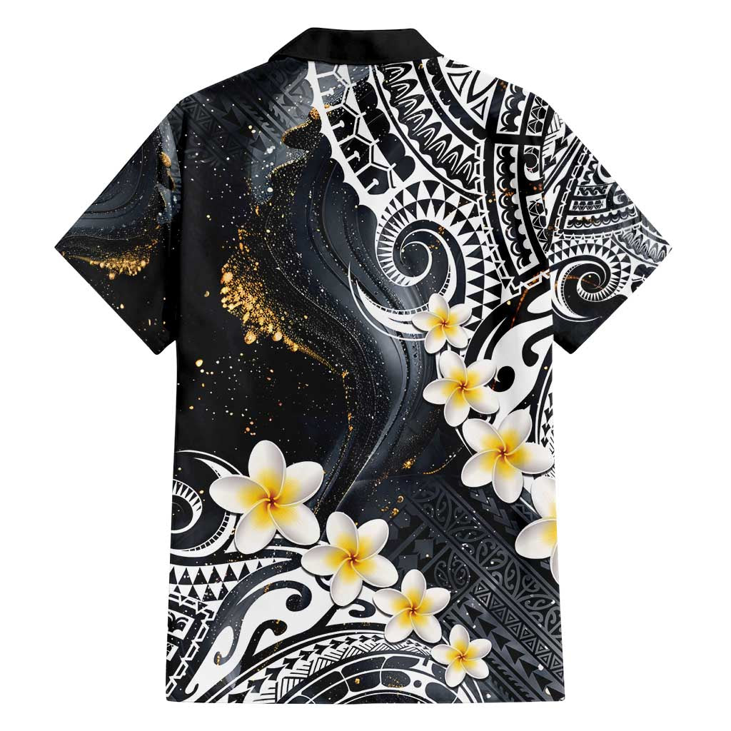 Polynesian Tribal Tattoo Family Matching Tank Maxi Dress and Hawaiian Shirt Plumeria Black Gold Marble Pattern LT9 - Polynesian Pride