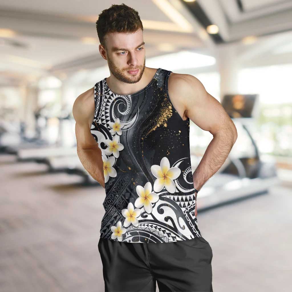 Polynesian Tribal Tattoo Men Tank Top Plumeria Black Gold Marble Pattern LT9 Black - Polynesian Pride
