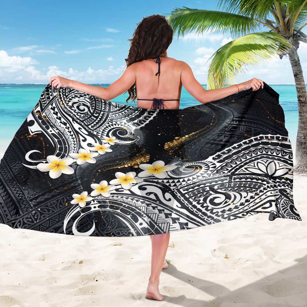 Polynesian Tribal Tattoo Sarong Plumeria Black Gold Marble Pattern