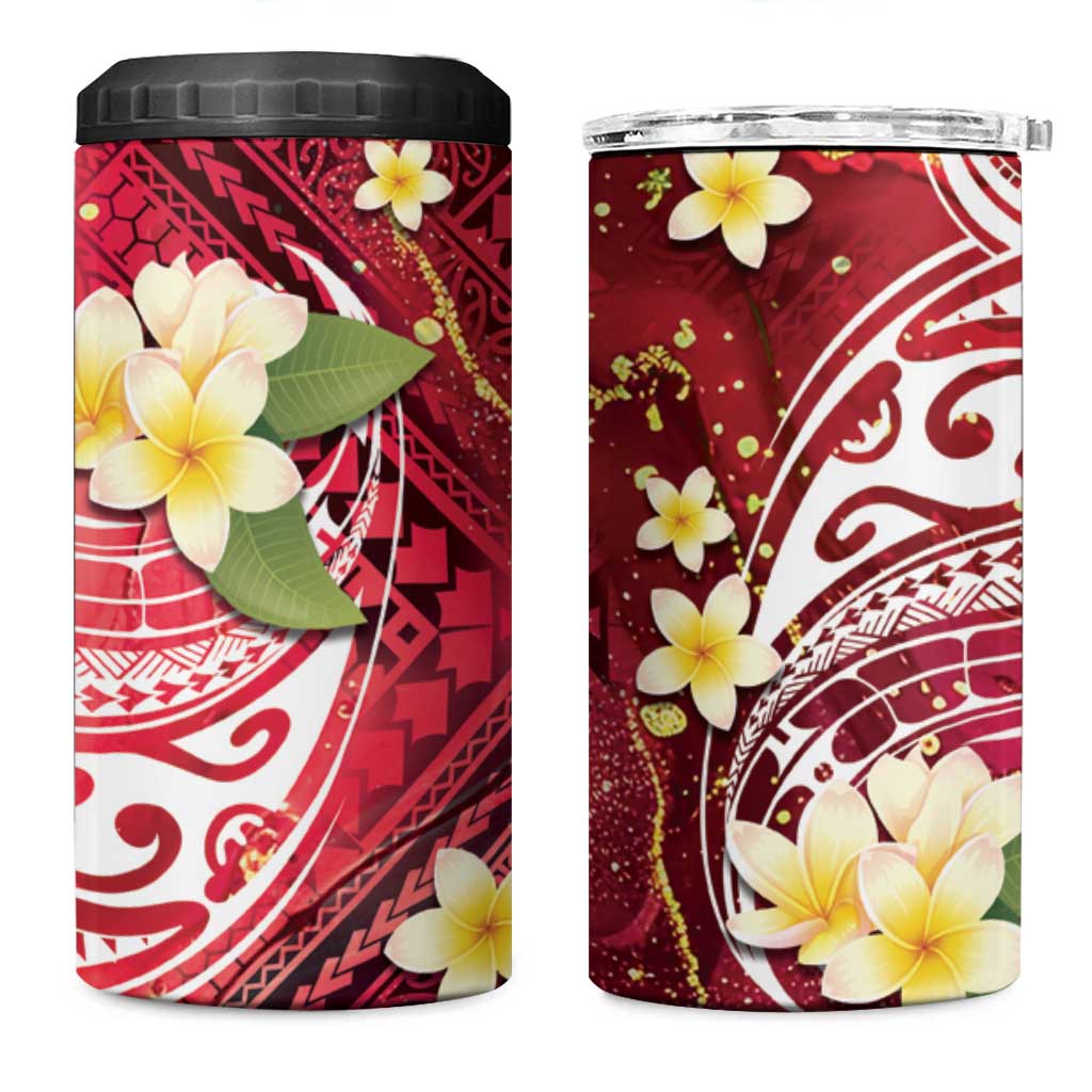Polynesian Tribal Tattoo 4 in 1 Can Cooler Tumbler Plumeria Blood Red and Gold Marble Pattern LT9 One Size: 16 oz Red - Polynesian Pride