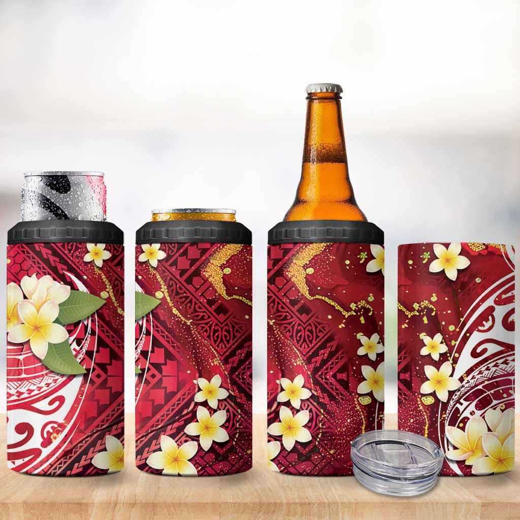 Polynesian Tribal Tattoo 4 in 1 Can Cooler Tumbler Plumeria Blood Red and Gold Marble Pattern LT9 - Polynesian Pride