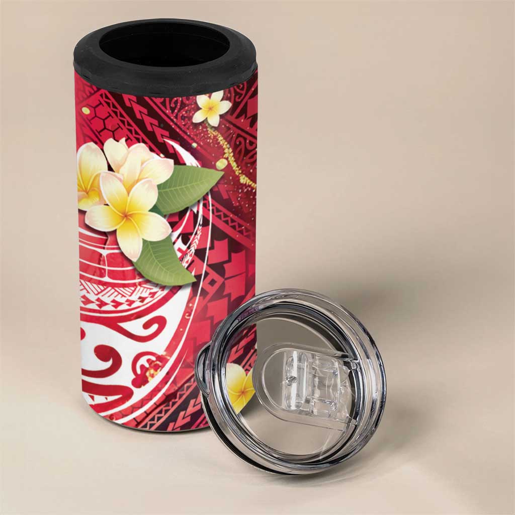 Polynesian Tribal Tattoo 4 in 1 Can Cooler Tumbler Plumeria Blood Red and Gold Marble Pattern LT9 - Polynesian Pride