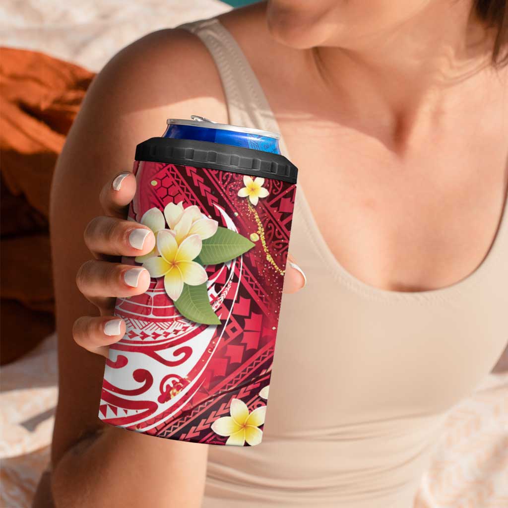 Polynesian Tribal Tattoo 4 in 1 Can Cooler Tumbler Plumeria Blood Red and Gold Marble Pattern LT9 - Polynesian Pride