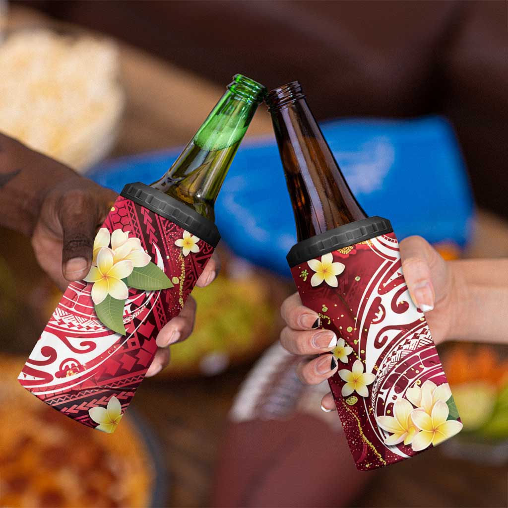 Polynesian Tribal Tattoo 4 in 1 Can Cooler Tumbler Plumeria Blood Red and Gold Marble Pattern LT9 - Polynesian Pride