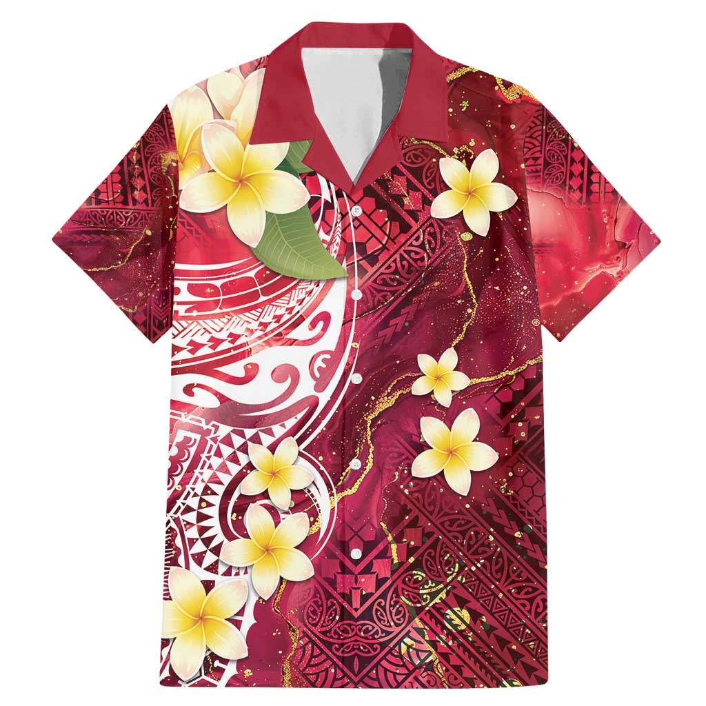 Polynesian Tribal Tattoo Family Matching Mermaid Dress and Hawaiian Shirt Plumeria Blood Red and Gold Marble Pattern LT9 Dad's Shirt - Short Sleeve Red - Polynesian Pride