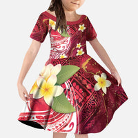 Polynesian Tribal Tattoo Family Matching Off The Shoulder Long Sleeve Dress and Hawaiian Shirt Plumeria Blood Red and Gold Marble Pattern LT9 - Polynesian Pride