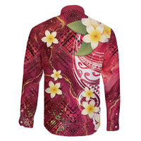 Polynesian Tribal Tattoo Family Matching Off Shoulder Short Dress and Hawaiian Shirt Plumeria Blood Red and Gold Marble Pattern LT9 - Polynesian Pride