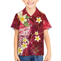 Polynesian Tribal Tattoo Family Matching Off Shoulder Short Dress and Hawaiian Shirt Plumeria Blood Red and Gold Marble Pattern LT9 Son's Shirt Red - Polynesian Pride