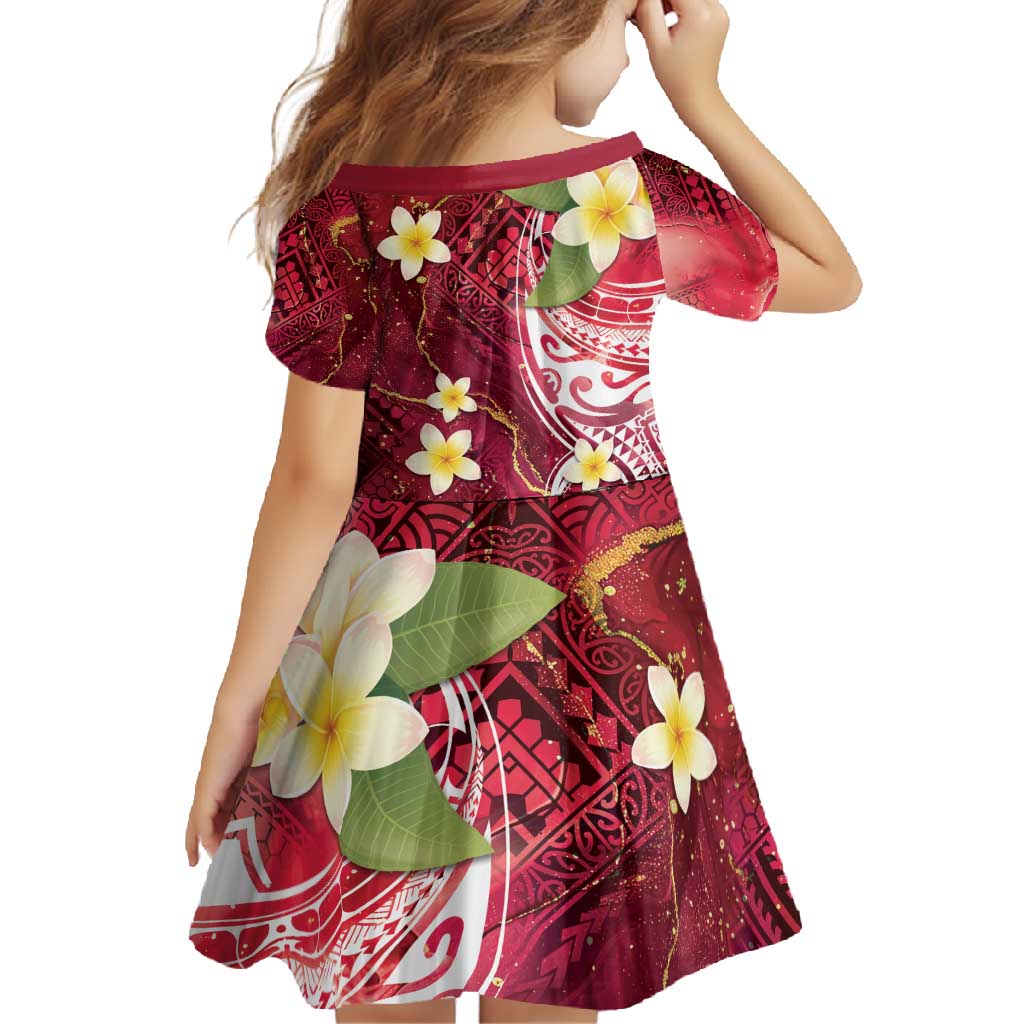 Polynesian Tribal Tattoo Family Matching Short Sleeve Bodycon Dress and Hawaiian Shirt Plumeria Blood Red and Gold Marble Pattern LT9 - Polynesian Pride