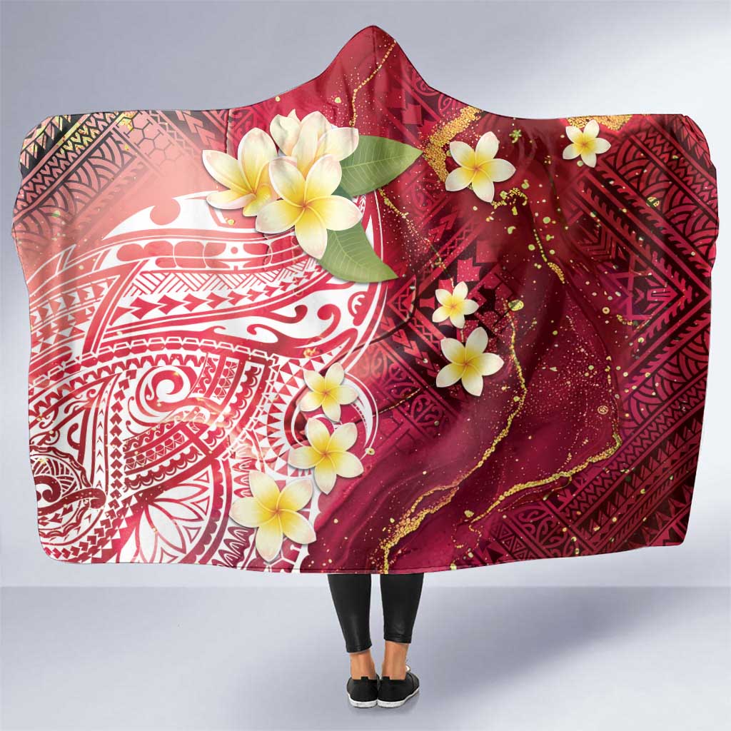 Polynesian Tribal Tattoo Hooded Blanket Plumeria Blood Red and Gold Marble Pattern LT9 One Size Red - Polynesian Pride