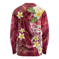 Polynesian Tribal Tattoo Long Sleeve Shirt Plumeria Blood Red and Gold Marble Pattern LT9 - Polynesian Pride