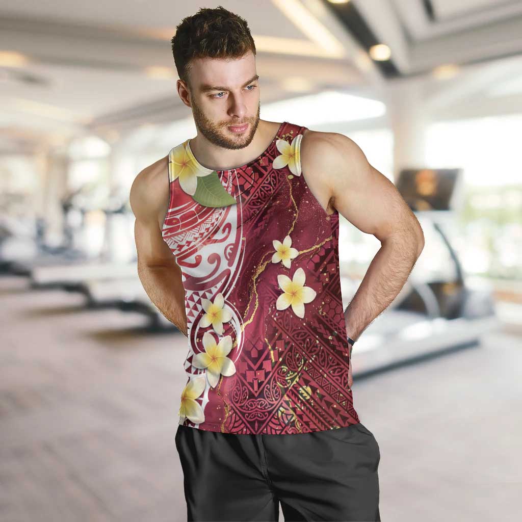 Polynesian Tribal Tattoo Men Tank Top Plumeria Blood Red and Gold Marble Pattern LT9 Red - Polynesian Pride
