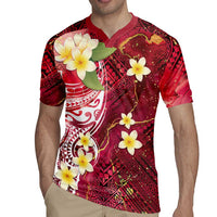 Polynesian Tribal Tattoo Rugby Jersey Plumeria Blood Red and Gold Marble Pattern LT9 - Polynesian Pride