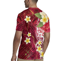 Polynesian Tribal Tattoo Rugby Jersey Plumeria Blood Red and Gold Marble Pattern LT9 - Polynesian Pride