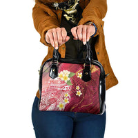 Polynesian Tribal Tattoo Shoulder Handbag Plumeria Blood Red and Gold Marble Pattern