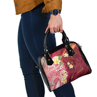 Polynesian Tribal Tattoo Shoulder Handbag Plumeria Blood Red and Gold Marble Pattern