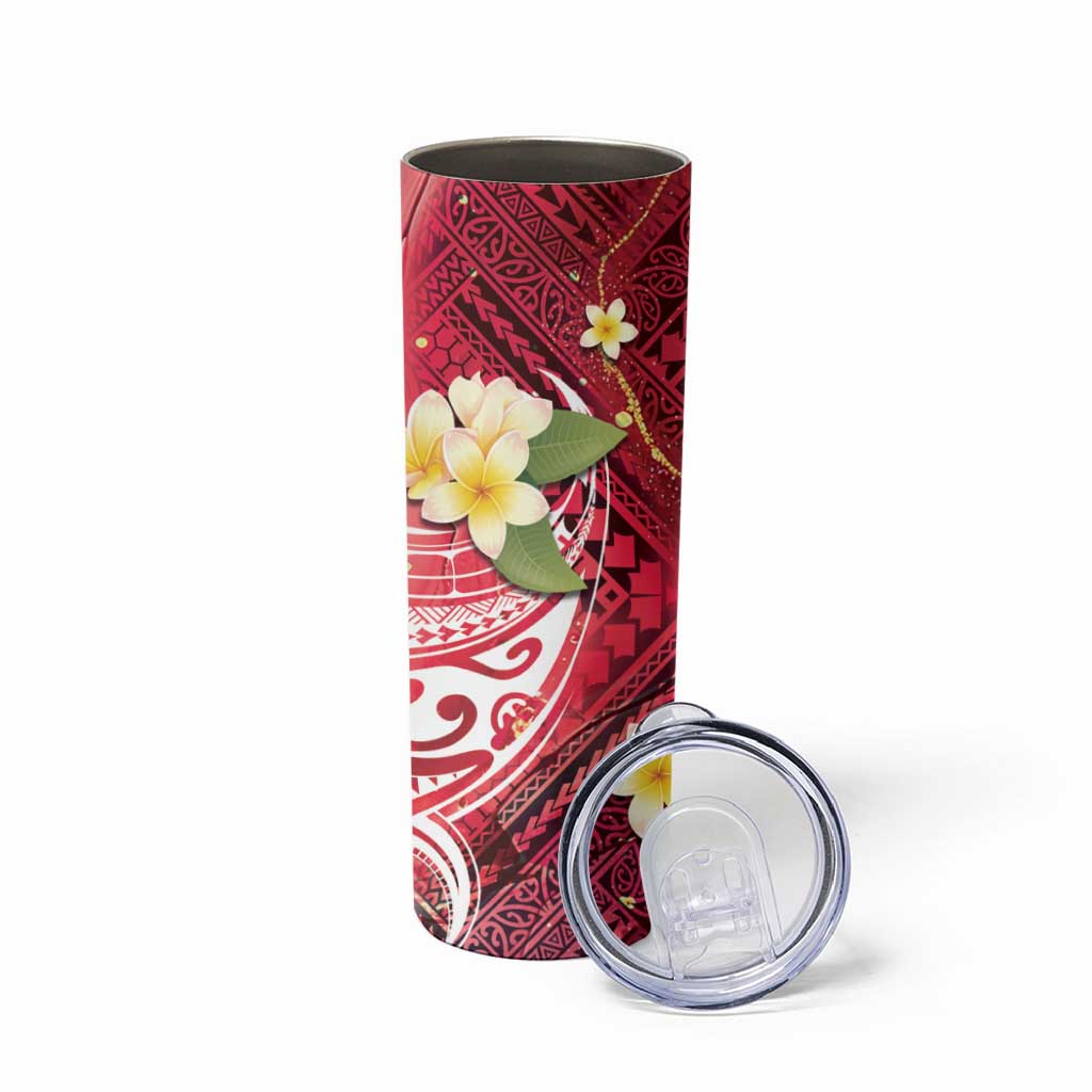 Polynesian Tribal Tattoo Skinny Tumbler Plumeria Blood Red and Gold Marble Pattern LT9 - Polynesian Pride