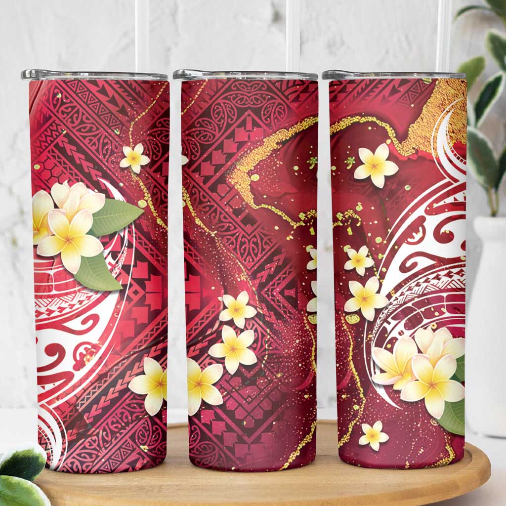 Polynesian Tribal Tattoo Skinny Tumbler Plumeria Blood Red and Gold Marble Pattern LT9 - Polynesian Pride