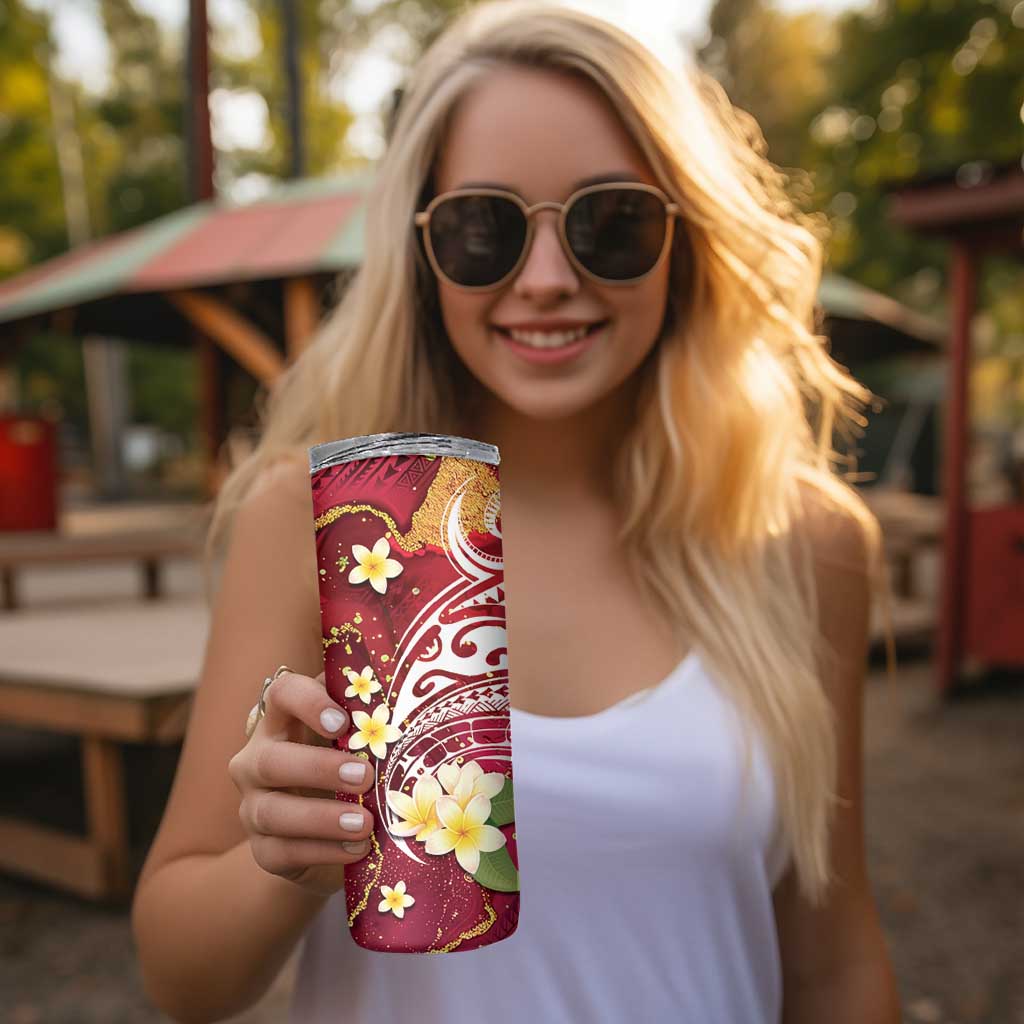 Polynesian Tribal Tattoo Skinny Tumbler Plumeria Blood Red and Gold Marble Pattern LT9 - Polynesian Pride