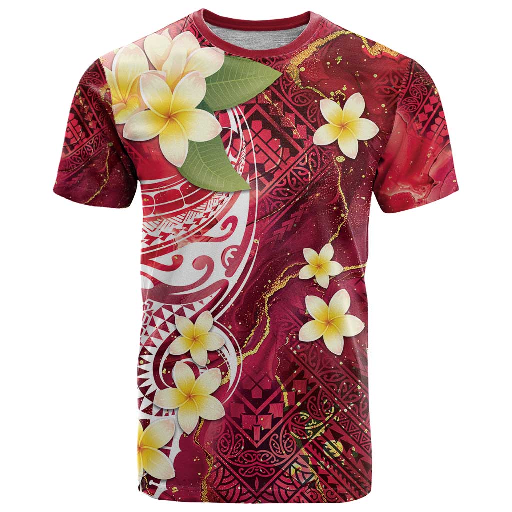Polynesian Tribal Tattoo T Shirt Plumeria Blood Red and Gold Marble Pattern LT9 Red - Polynesian Pride