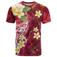 Polynesian Tribal Tattoo T Shirt Plumeria Blood Red and Gold Marble Pattern LT9 Red - Polynesian Pride