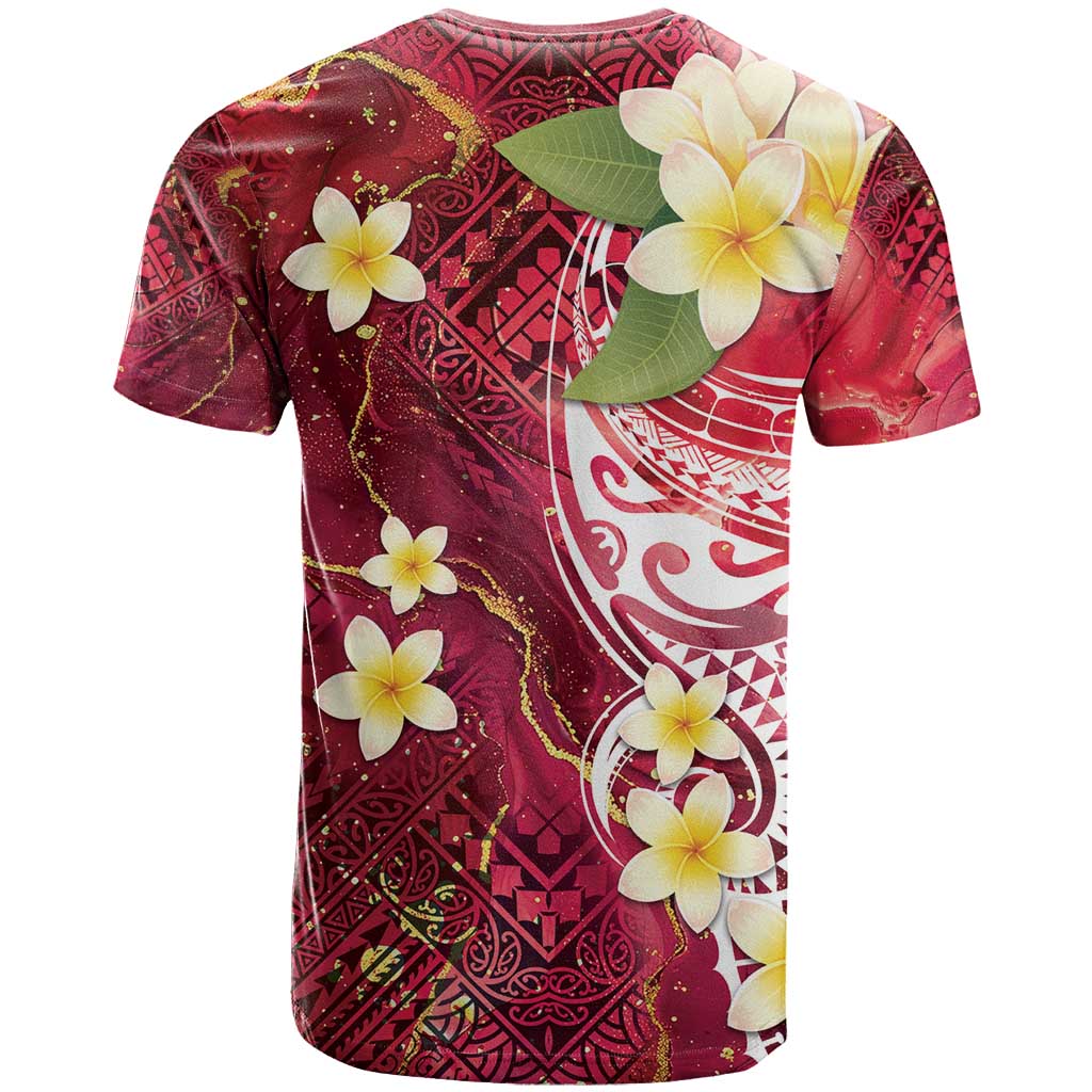 Polynesian Tribal Tattoo T Shirt Plumeria Blood Red and Gold Marble Pattern LT9 - Polynesian Pride