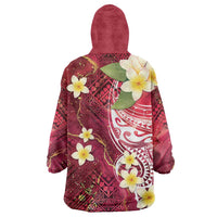 Polynesian Tribal Tattoo Wearable Blanket Hoodie Plumeria Blood Red and Gold Marble Pattern LT9 - Polynesian Pride
