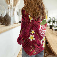 Polynesian Tribal Tattoo Women Casual Shirt Plumeria Blood Red and Gold Marble Pattern LT9 - Polynesian Pride